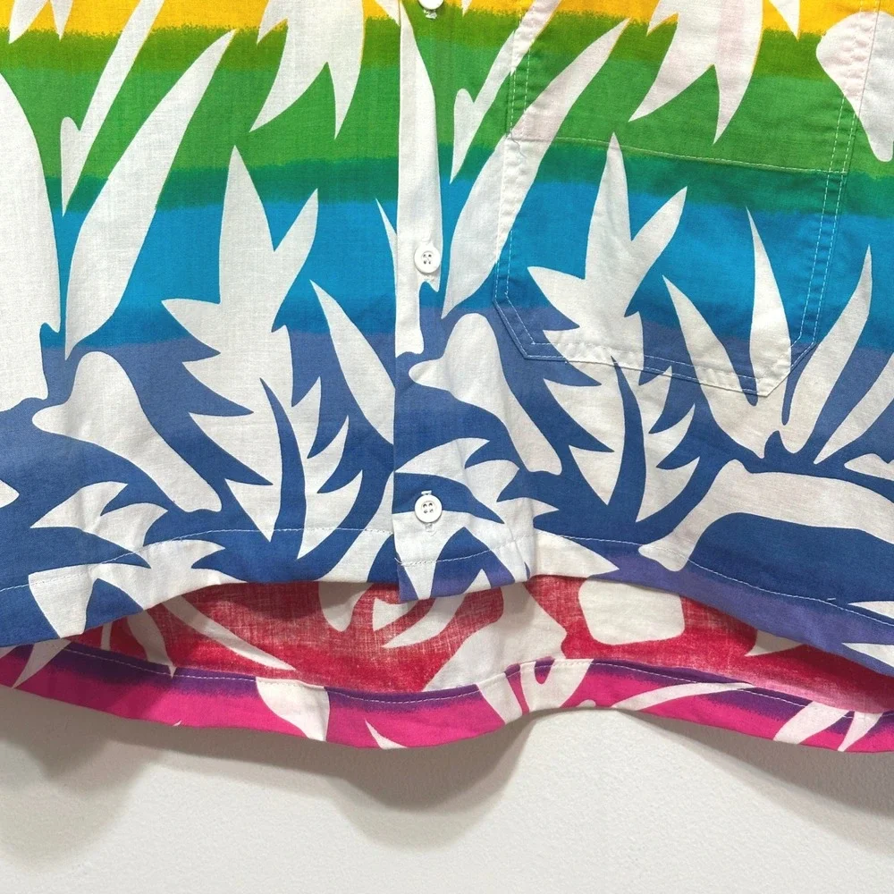 Vintage‎ Ocean Pacific Rainbow Palm Button Up Camp Shirt XL Boxy Crop Beach 80s